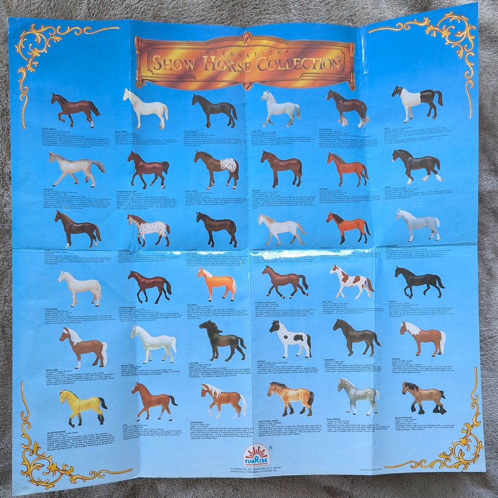 Funrise International Show Horses Poster 36 Breeds 1991 Wall Art Collector